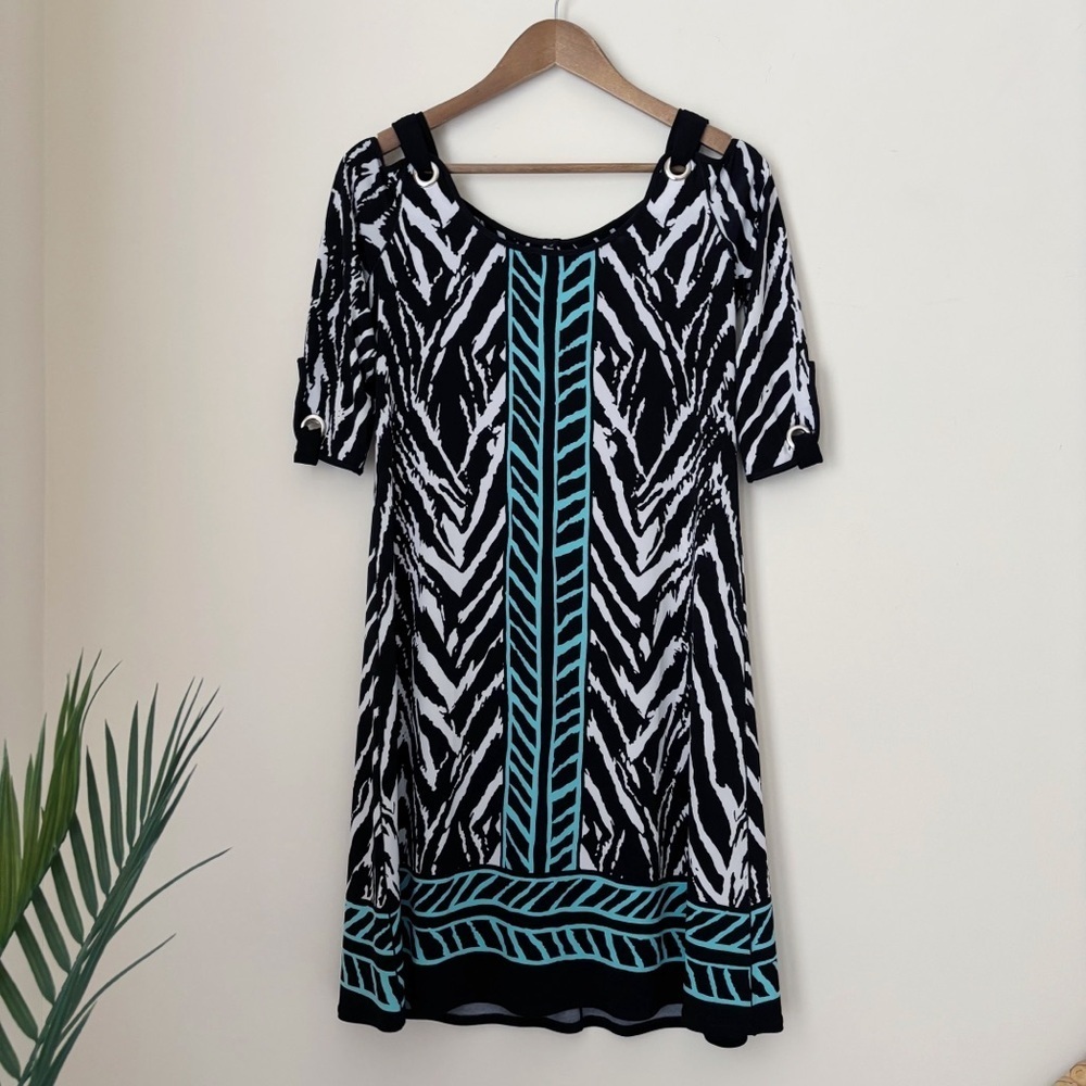 Eva Varro Chevron Grommet Open Shoulder Dress Small Maximalist